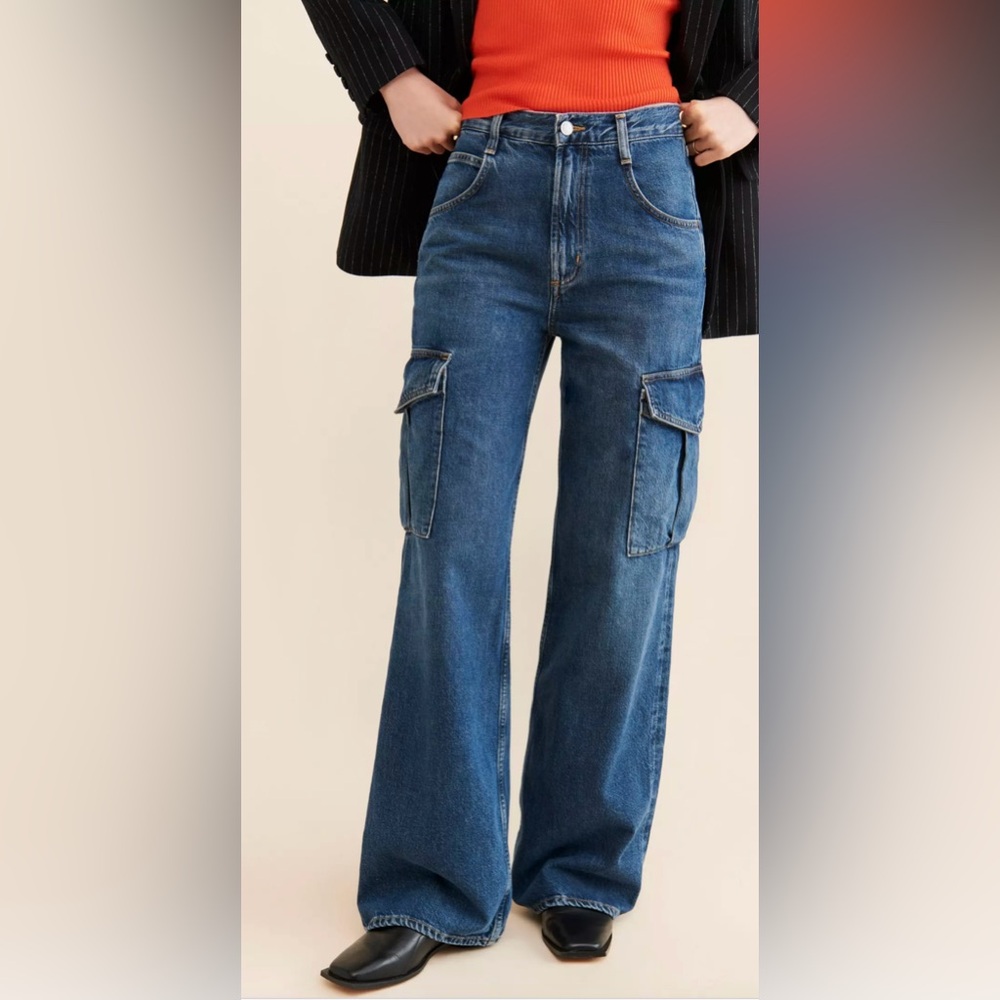 Agolde Cargo Wide Leg Jeans in Medium Blue